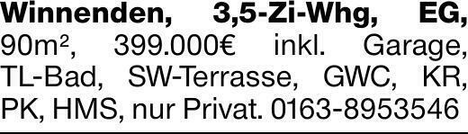 Winnenden, 3,5-Zi-Whg, EG, 90m², 399.000€ inkl. Garage, TL-Bad, SW-Terrasse,...