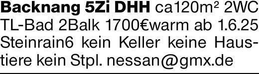 Backnang 5Zi DHH ca120m² 2WC TL-Bad 2Balk 1700€warm ab 1.6.25 Steinrain6...