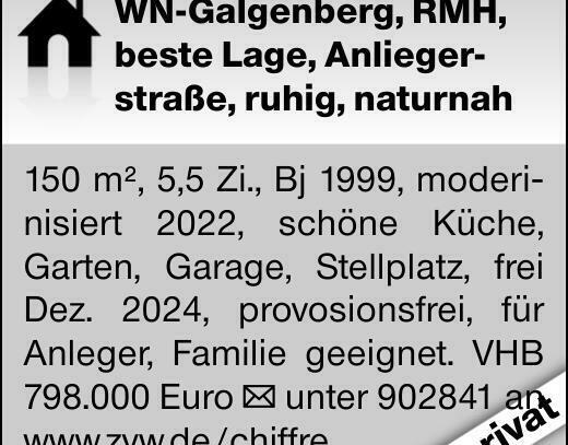 WN-Galgenberg, RMH, beste Lage, Anliegerstraße, ruhig, naturnah150 m²,...