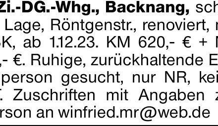 3 Zi.-DG.-Whg., Backnang, schöne Lage, Röntgenstr., renoviert, mit EBK,...