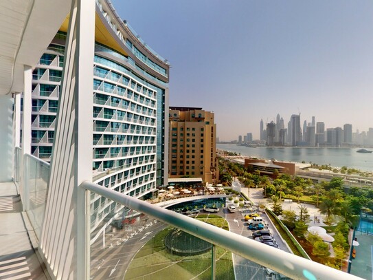 „Auf der berühmten Palme von Dubai“ Neue und großzügig ausgestattete 1-Zimmer-Wohnung mit Balkon, voller Meerblick im z…