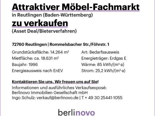 Attraktiver Möbel-Fachmarkt in Reutlingen (Baden-Württemberg) zu verkaufen (Asset Deal/Bieterverfahren)