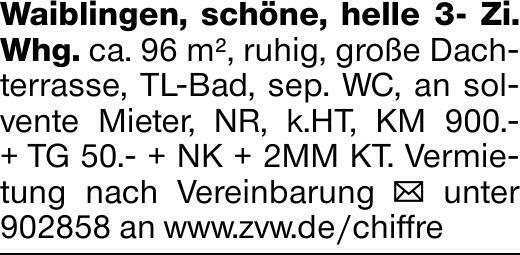 Waiblingen, schöne, helle 3- Zi. Whg. ca. 96 m², ruhig, große Dachterrasse,...