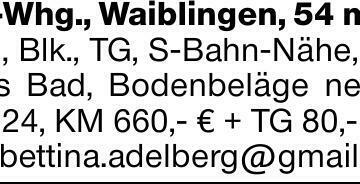 2-Zi.-Whg., Waiblingen, 54 m², 1.OG, Blk., Tg, S-Bahn-Nähe, EBK, neues...