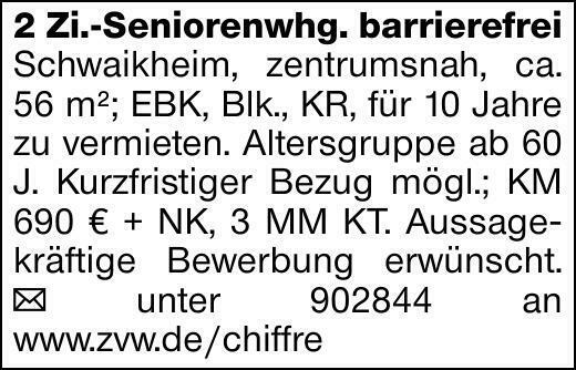 2 Zi.-Seniorenwhg. barrierefrei Schwaikheim, zentrumsnah, ca. 56 m²; EBK,...