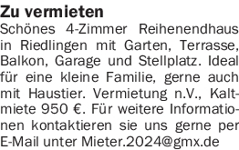 Vermietungen Häuser allgemein