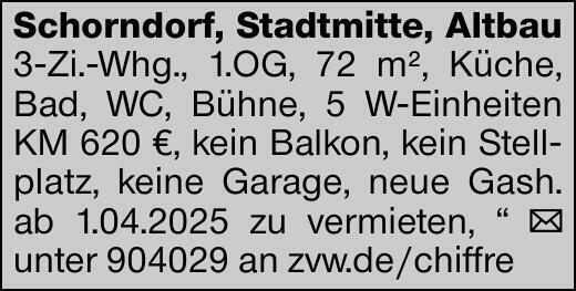 Schorndorf, Stadtmitte, Altbau 3-Zi.-Whg., 1.OG, 72 m², Küche, Bad, WC,...