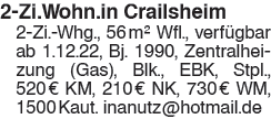 Vermietung 2 Zi-Wohn.in Crailsheim