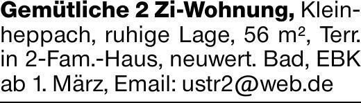 Gemütliche 2 Zi-Wohnung, Kleinheppach, ruhige Lage, 56 m², Terr. in 2-Fam.-Haus,...