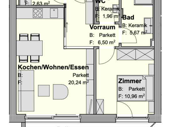 Villach - Völkendorf: TOP 1.04 *ERSTBEZUG Sept. 2024* 2-Zimmer Wohnung mit 11 m² West-Balkon