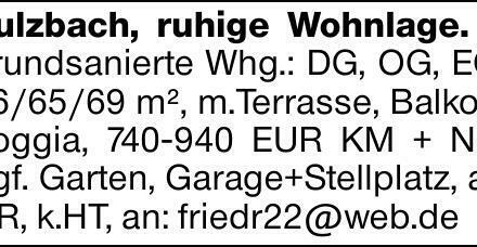 Sulzbach, ruhige Wohnlage. 3 grundsanierte Whg.: DG, OG, EG, 46/65/69 m²,...