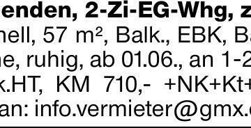 Winnenden, 2-Zi-EG-Whg, zentr- nah, hell, 57 m², Balk., EBK, Bad m. Wanne,...