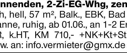 Winnenden, 2-Zi-EG-Whg, zentr- nah, hell, 57 m², Balk., EBK, Bad m. Wanne,...