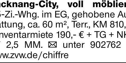 Backnang-City, voll möblierte 2,5-Zi.-Whg. im EG, gehobene Ausstattung,...