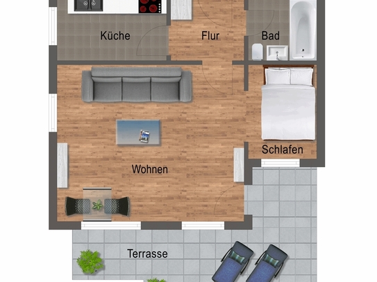 1,5-Zimmer-Apartment mit Terrasse, Einbauküche und Garage – ideal für Singles oder als Kapitalanlage