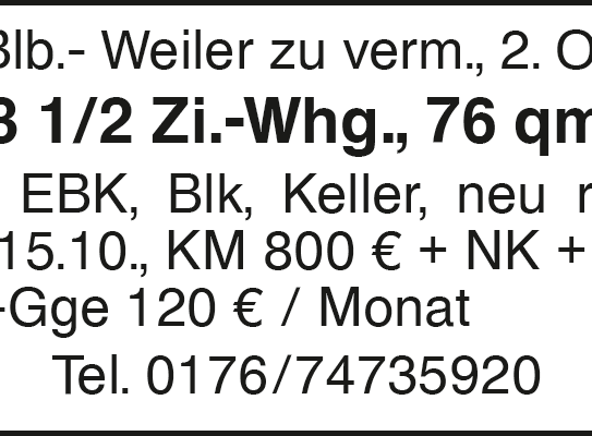 3 1/2 Zi.-Whg Blaubeuren - Weiler