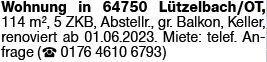 4-Zimmer Mietwohnung in Lützelbach (64750)