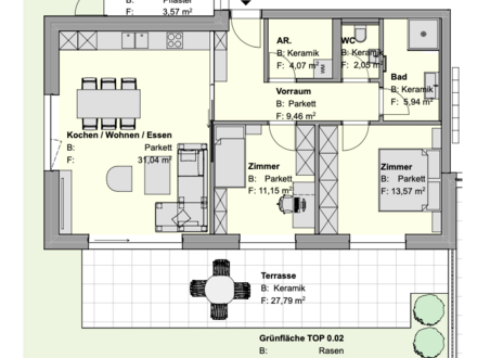 Villach - Völkendorf: TOP 0.02 *ERSTBEZUG Sept. 2024* 3-Zimmer-West-Gartenwohnung