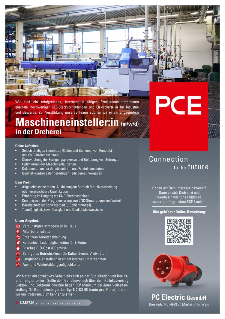 Deine Aufgaben:&bull; Selbstst&auml;ndiges Einrichten, R&uuml;sten und Bedienen von Rundtakt und&nbsp;CNC-Drehmaschinen&bull; &Uuml;berwachung der Fertigungsprozesse und Behebung von St&ouml;rungen&bull; Optimierung der Maschinenlaufzeiten&bull; Dokumentation der Arbeitsschritte und Produktionsdaten&bull; Qualit&auml;tskontrolle der gefertigten Teile gem&auml;&szlig; Vorgaben
Dein Profil:&bull; Abgeschlossene techn. Ausbildung im Bereich Metallverarbeitung&nbsp;oder vergleichbare Qualifikation&bull; Erfahrung im Umgang mit CNC-Drehmaschinen&bull; Kenntnisse in der Programmierung von CNC-Steuerungen von Vorteil&bull; Bereitschaft zur Schichtarbeit (3-Schichtmodell)&bull; Teamf&auml;higkeit, Zuverl&auml;ssigkeit und Qualit&auml;tsbewusstsein