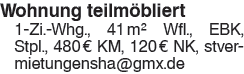 Wohnung teilmöbliert