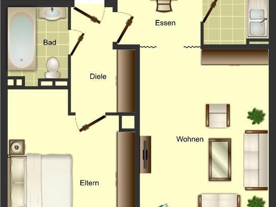 Tapezierte 2-Zimmer-Wohnung mit neutralem Laminatboden in Monheim