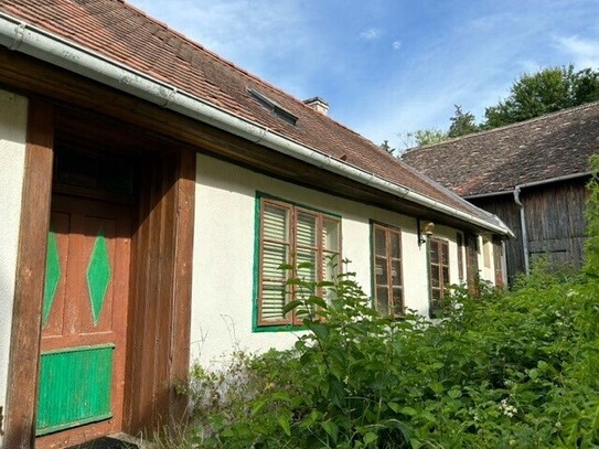 CHARMANTES, STARK SANIERUNGSBEDÜRFTIGES LANDHAUS IN GRÜNRUHELAGE MIT GESCHLOSSENEM INNENHOF, VIEL POTENTIAL IM ENSEMBLE…