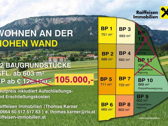 Wohnen an der Hohen Wand - noch 10 Grundstücke, zum Teil auch für Doppelhäuser!