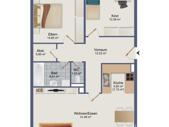 Wohnung zum Kauf: 83,60m² Wohnfläche + 7,5m² Loggia extra - Topnähe zu Graz, ruhig