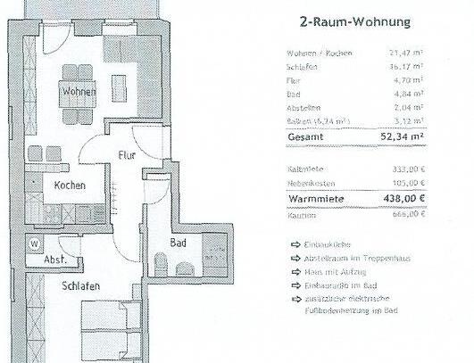 2-Raum-Wohnung mit Einbauküche - Sachnummer 5699