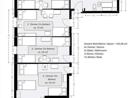 Günstige 4x Zimmer Monteurwohnung, ideal für große Gruppen - (100 m² - 4 Zimmer, Küche, Bad)