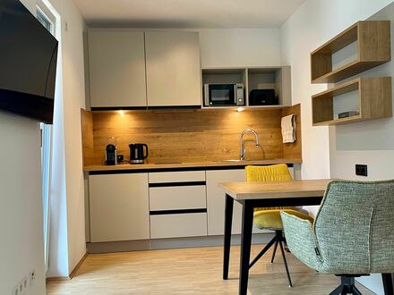 Einfach Einziehen - Neubau hochwertig möbliert : 1,5-Zimmer-Premium Apartment mit Balkon - zentrale Lage im Gallusviert…