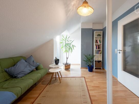 Quiet suite in Leipzig, Upper floor with own terasse, View of the skyline of Leipzig.