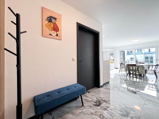 Penthouse in Natur mit Terrasse, Arbeitsplatz, Parkplatz und E-Ladestation