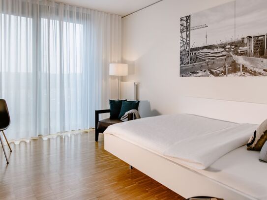 Modernes Serviced Apartment am Olympiapark mit Fitnessstudio, nur 9 min zum Hauptbahnhof