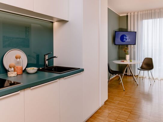 Modernes Serviced Apartment am Olympiapark mit Fitnessstudio, nur 9 min zum Hauptbahnhof