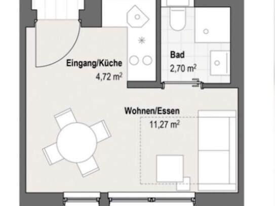 Freundlich und funktional möblierte 1-Raum-Wohnung in Mülheim an der Ruhr