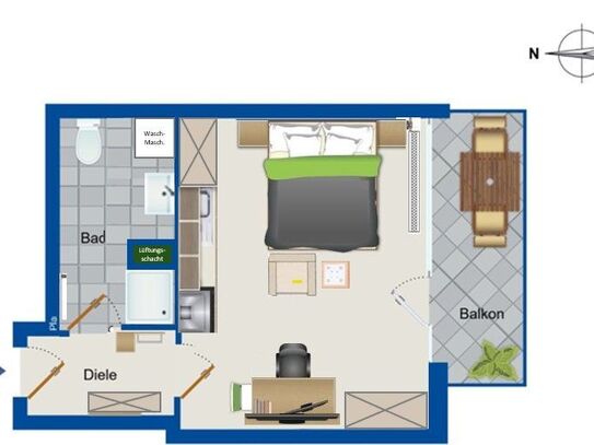 modern apartment in Muenster-Roxel for 1-2 tenants incl. underground parking space and separate locked cellar room.