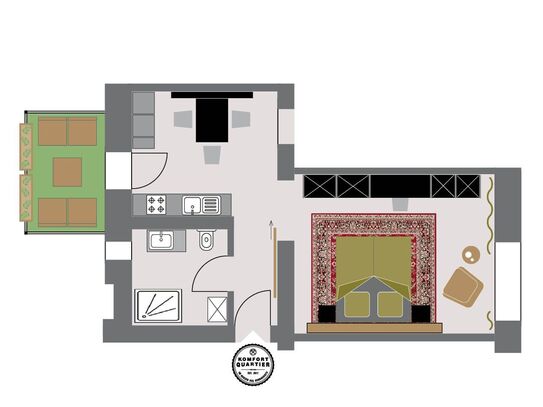 Oberhausen, apartment with balcony, ground floor, 1-2 persons, all inclusive