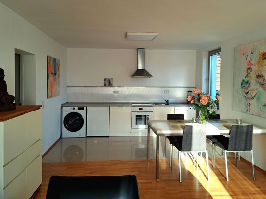 Art apartment with roof terrace and flair, quiet, close to Frankfurt