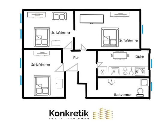 Newly renovated 3-room apartment in Frankfurt am Main