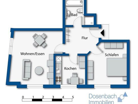 Stetten: schön geschnittene 2-Zimmer-Erdgeschoss-Wohnung (ohne Balkon)