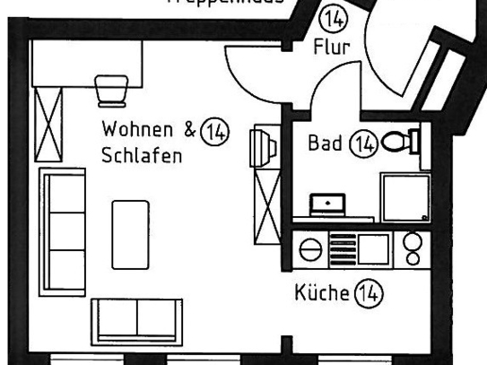 attraktives 1-Zi-Apartment, mit, Stuckdecke im 2013 kernsaniertem Altbau, frei ab 01.06.2025