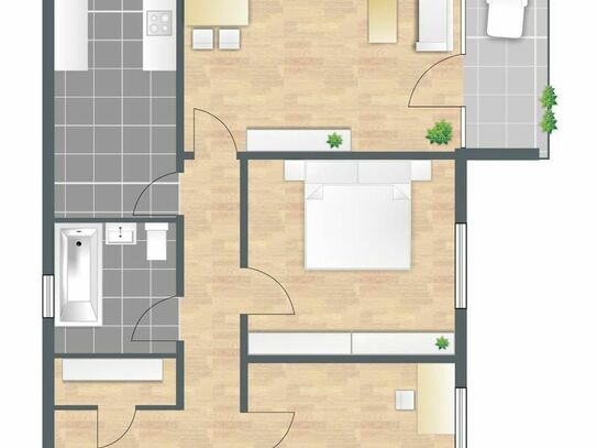 Grünes Wohnambiente: Sonnig, moderne 3-Zimmer-Wohnung mit Balkon und Einbauküche