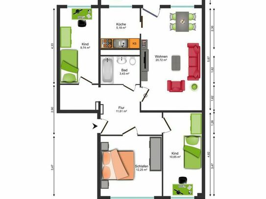 praktische 4-Raum-Wohnung