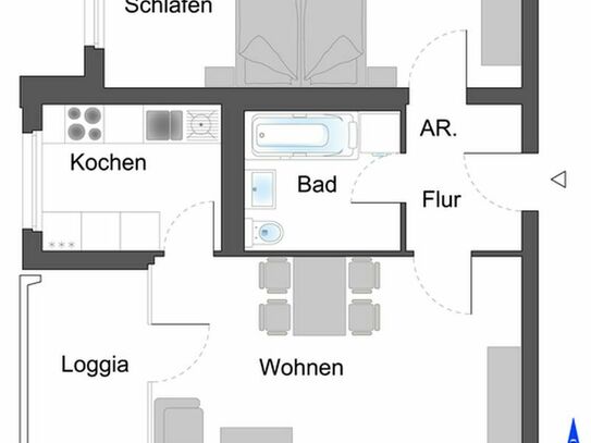 Modern ausgestattete 2 Zimmer-Wohnung mit großem Sonnenbalkon!
