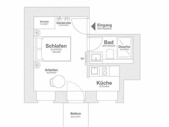 Serviced Apartment in Berlin Mitte, Wedding, with Balcony
