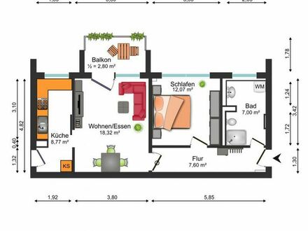 2-Raum-Wohnung mit neuem Grundriss