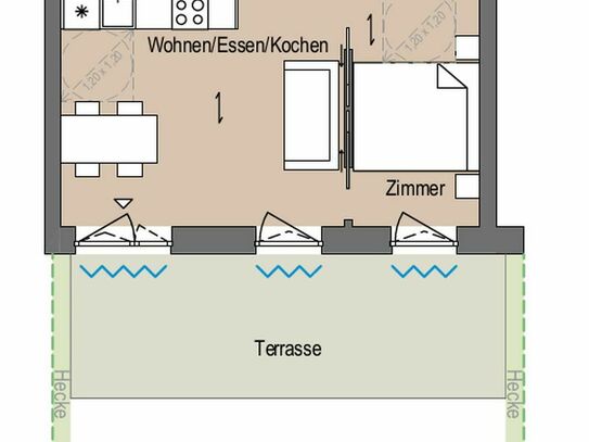 Exklusive 2-Raum-EG-Wohnung gehoben mit Terrasse/Garten/EBK in Berlin Spandau