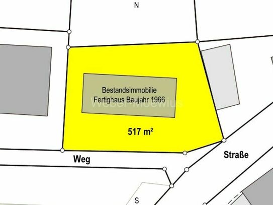 ZENTRUMSLAGE: 517 m² großes Baugrundstück mit Bestandsgebäude (Fertighaus) zur Entwicklung