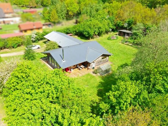 Holzhaus in Bungalowform mit einem ca. 3200 m² großen Grundstück